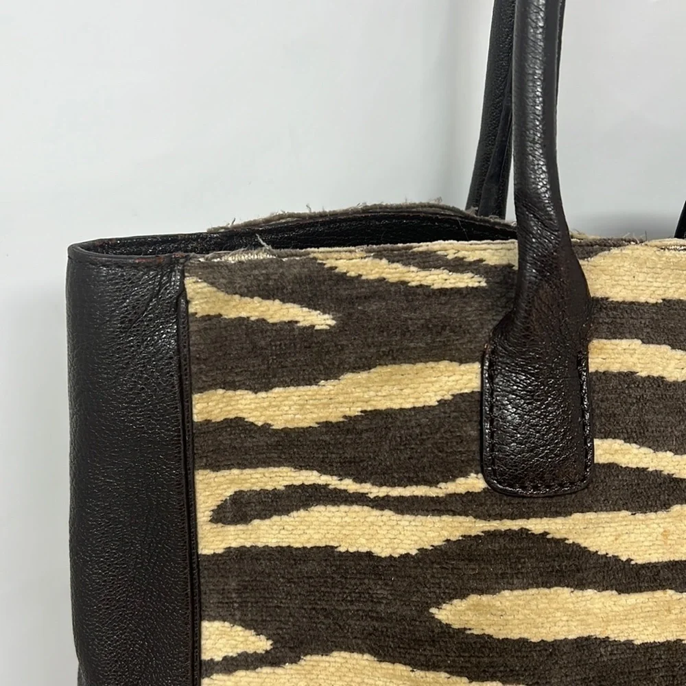 Kate Spade Rare Chenille Fabric Leather Shoulder Tote Bag
